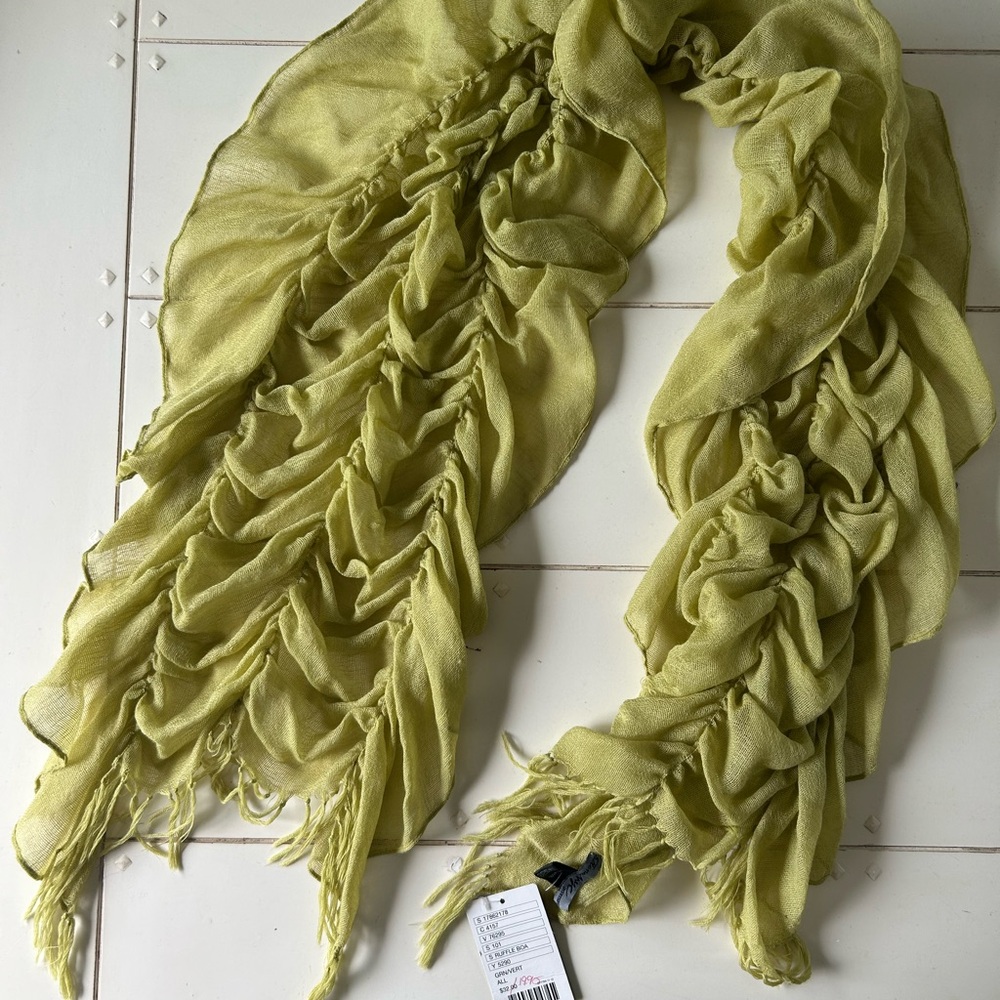 Anthropologie Green Gathered Wool Scarf